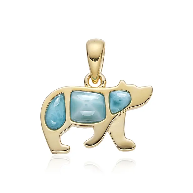 Ciondolo in Larimar, orso, 1,9 x 1,2 cm, placcato oro | Marco Schreier