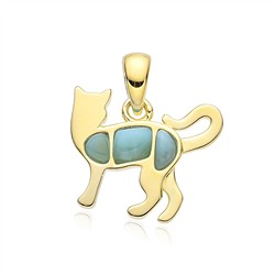 242009250107 Larimar pendant, cat, 1.5 cm, gold-plated | wholesaler gems &amp; healing stones