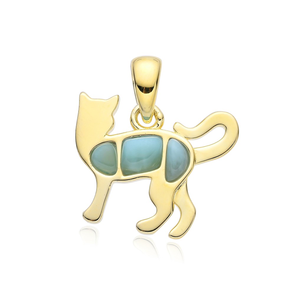 Larimar pendant, cat, 1.5 cm, gold-plated | wholesaler gems & healing stones