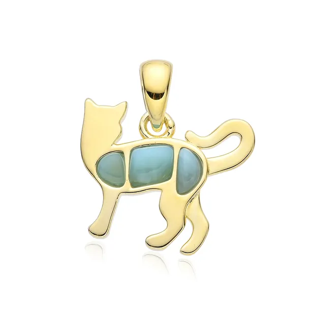 Colgante de Larimar, gato, 1,5 cm, chapado en oro | Marco Schreier