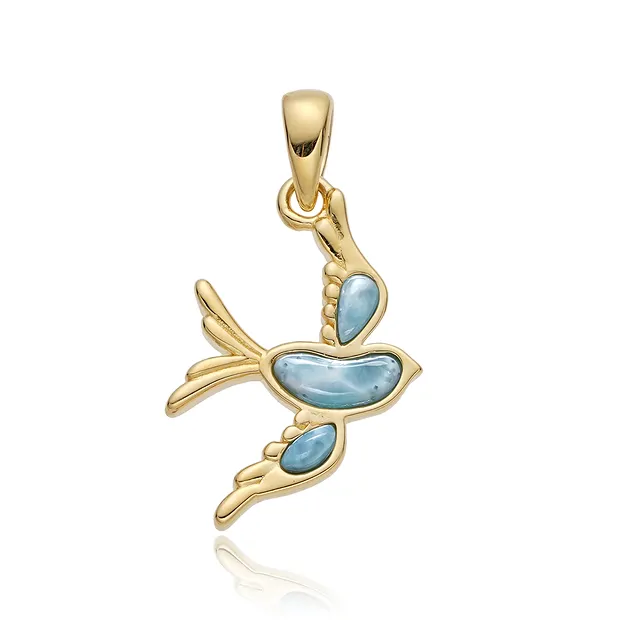Colgante de Larimar, pájaro (golondrina), 2,0 cm, chapado en oro | Marco Schreier