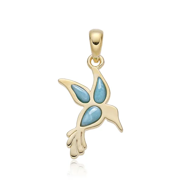 Colgante de Larimar, pájaro (colibrí), 2,0 cm, chapado en oro | Marco Schreier