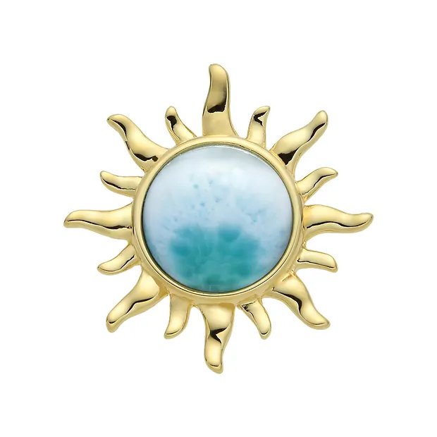 Colgante de larimar, redondo (13 mm), sol, 2,7 cm, chapado en oro | Marco Schreier
