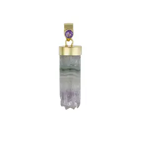Pendentif améthyste, cylindre (21 x 9mm), cabochon, 3,4cm, doré | Marco Schreier