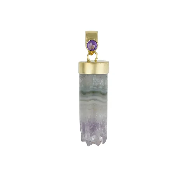 Pendentif améthyste, cylindre (21 x 9mm), cabochon, 3,4cm, doré | Marco Schreier