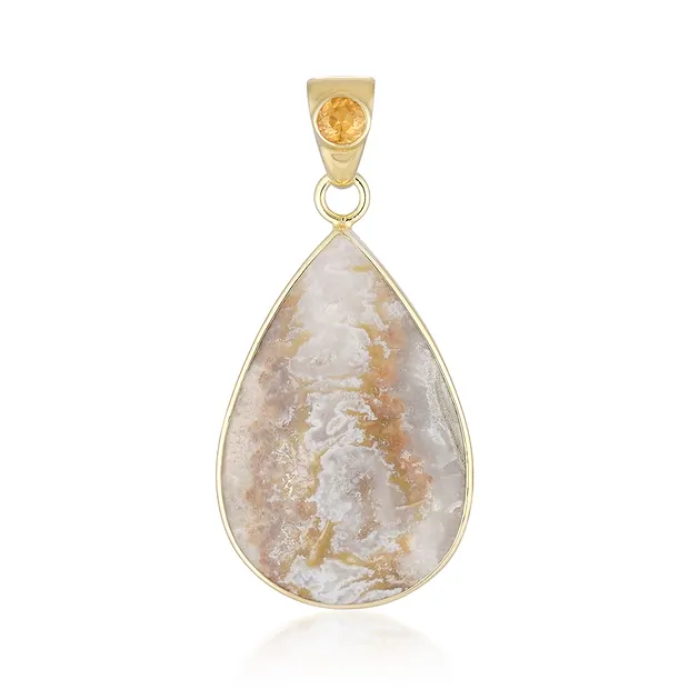 Anhänger Caramel-Druzy, Tropfen (33 x 23mm), Topas, 4,4cm, vergoldet | Marco Schreier