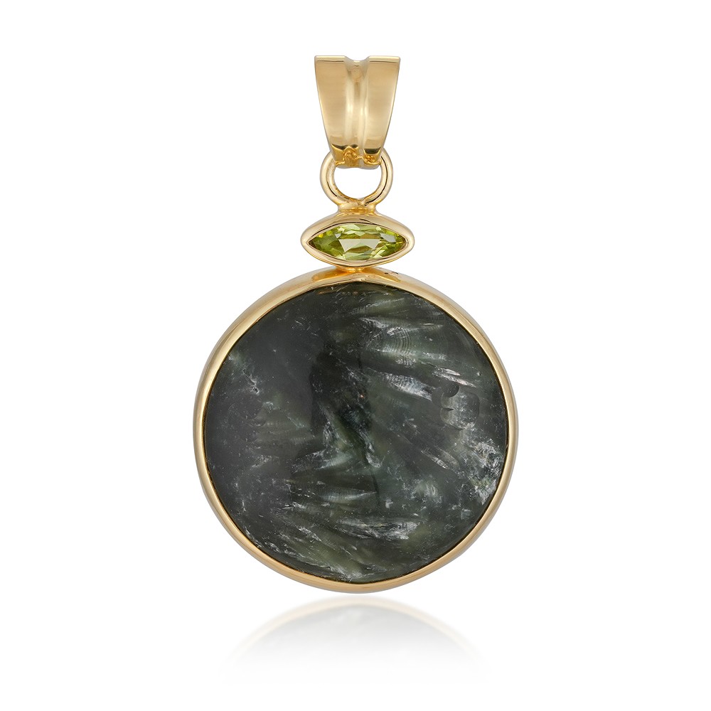 Pendant serafinite, round (22mm), Peridote, 3.7cm, rhodiniert  | Marco Schreier