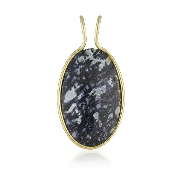 Palm wood pendant black/white, oval (30 x 18mm), 3.9cm, gold-plated | Marco Schreier