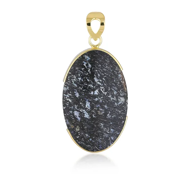 Palm wood pendant black/white, oval (40 x 25mm), 5.2cm, gold-plated | Marco Schreier