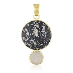 242009250171 Anhänger Palmholz schwarz/weiß, rund (26mm), Druzy, 5,0cm, vergoldet | Marco Schreier