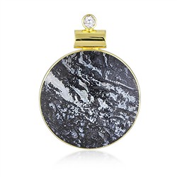 242009250172 Anhänger Palmholz schwarz/weiß, rund (42 x 31mm), 4,2cm, vergoldet | Marco Schreier