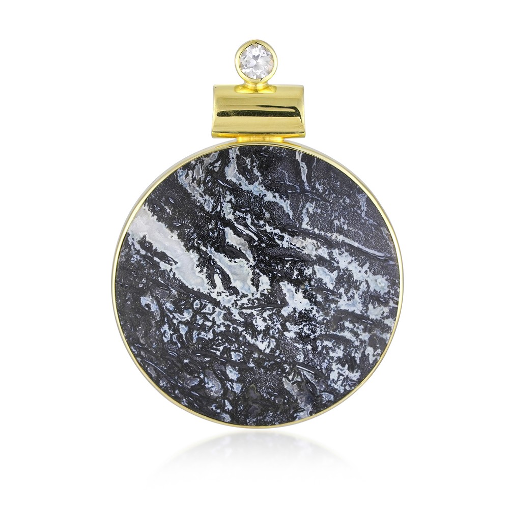 Anhänger Palmholz schwarz/weiß, rund (42 x 31mm), 4,2cm, vergoldet | Marco Schreier