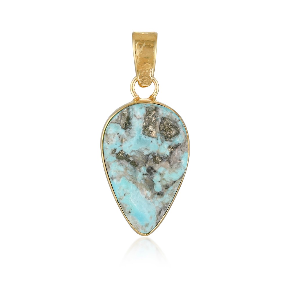 Turquoise (stab.) drop pendant (26 x 16mm), 4.1cm, gold-plated | Marco Schreier