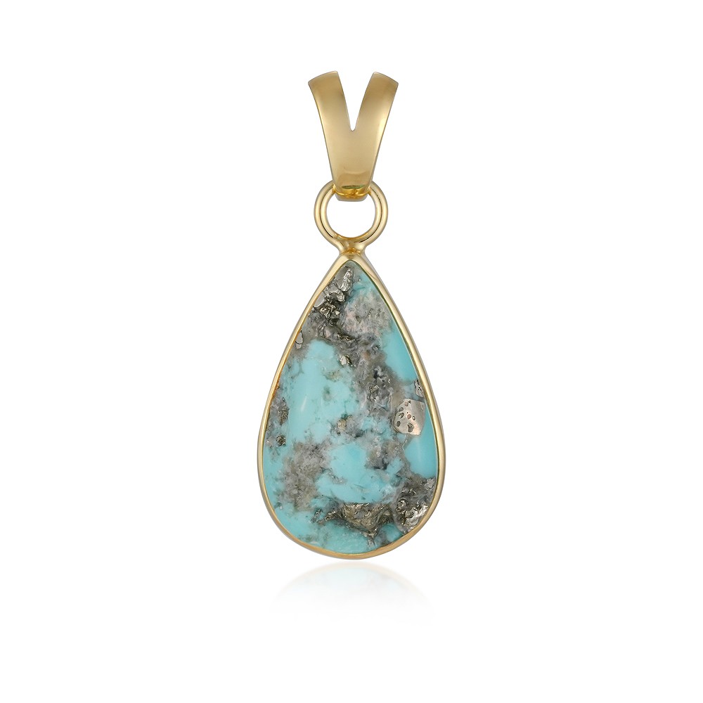 Turquoise (stab.) drop pendant (22 x 13mm), 3.5cm, gold-plated | Marco Schreier