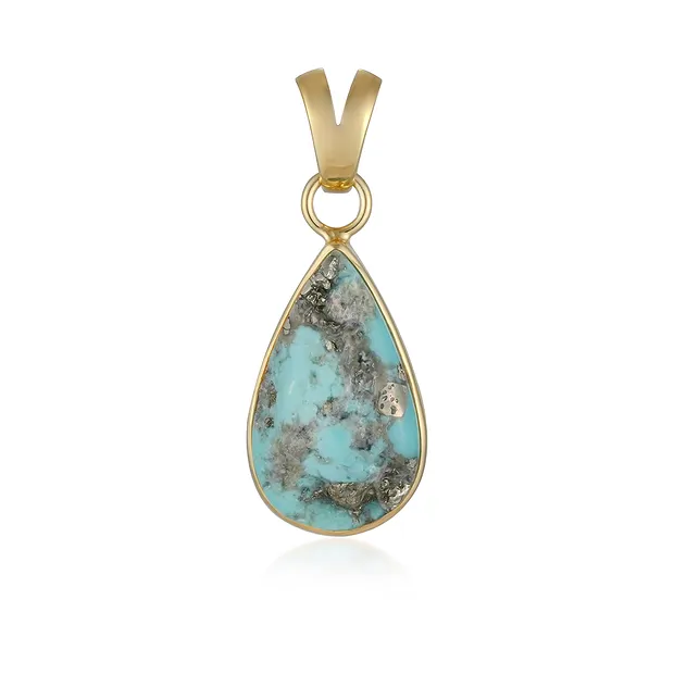 Pendentif Turquoise (stab.) goutte (22 x 13mm), 3,5cm, doré à l'or fin | Marco Schreier