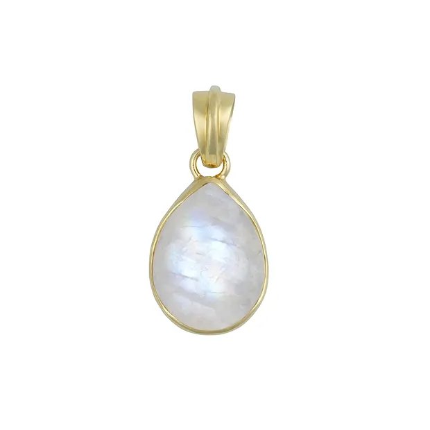 Ciondolo Labradorite (bianca), goccia (20 x 15 mm), 3,2 cm, placcato oro | Marco Schreier