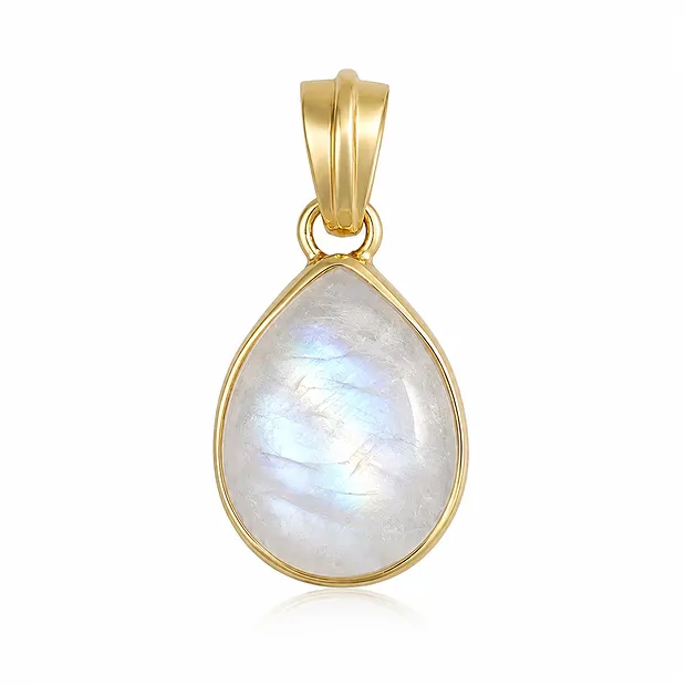Pendentif Labradorite (blanche), goutte, 3,2cm, doré | Marco Schreier