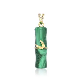 Pendentif Malachite (stab.), bambou (26 x 8mm), 3,6cm, doré | Marco Schreier
