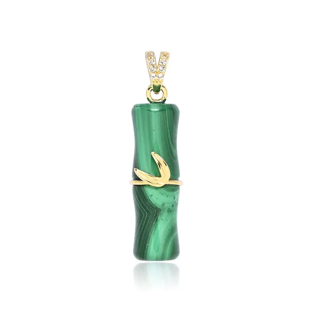 Pendentif Malachite (stab.), bambou (26 x 8mm), 3,6cm, doré | Marco Schreier