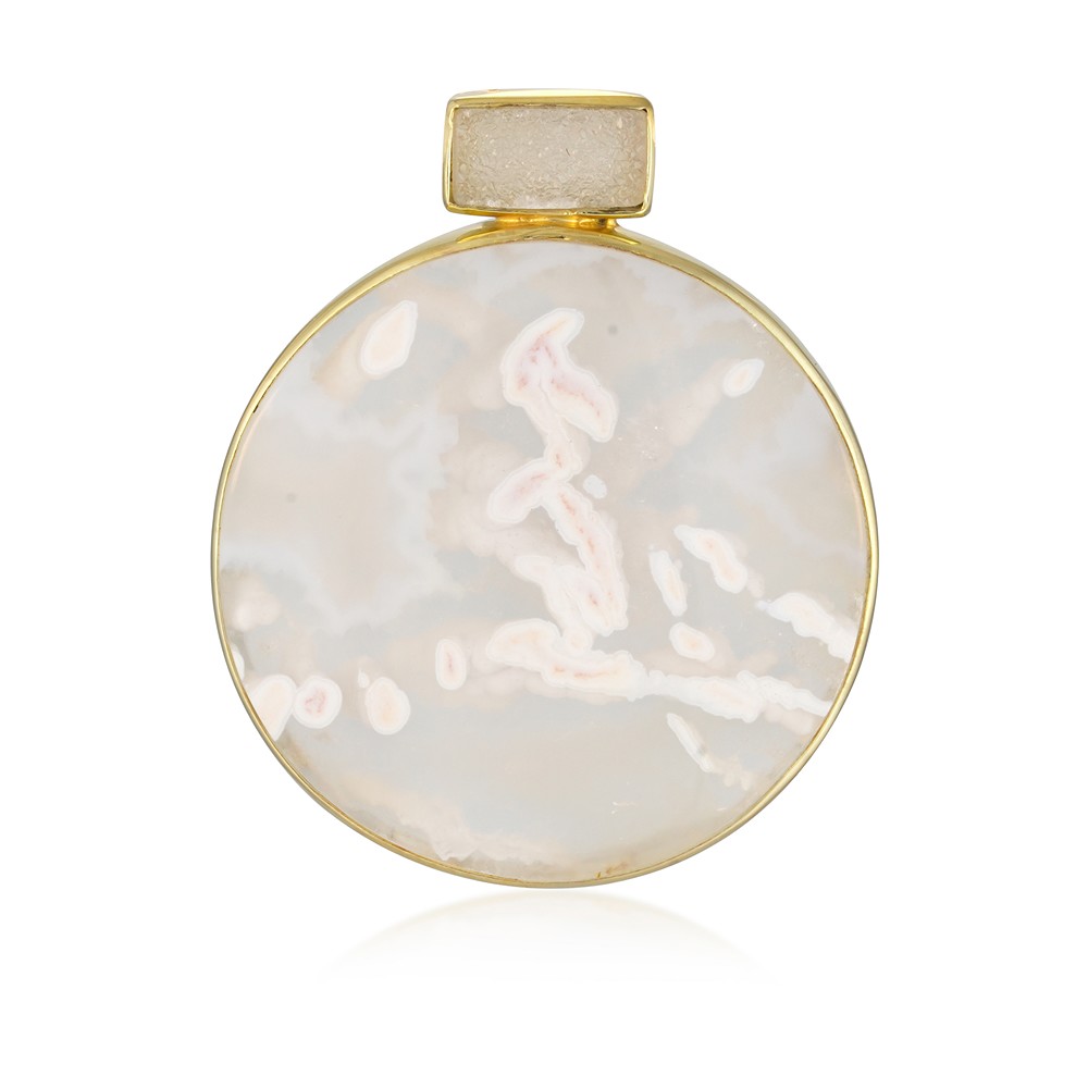Colgante de Ágata de la Paz, redondo, ágata druzy, 4,1 cm, chapado en oro | Marco Schreier