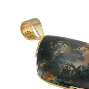 Pendentif en agate mousse, forme « cushion » (22 × 22 mm), 3,5 cm, plaqué or | Marco Schreier