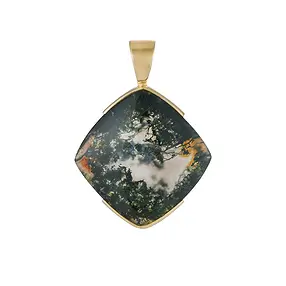 Pendentif en agate mousse, forme « cushion » (22 × 22 mm), 3,5 cm, plaqué or | Marco Schreier