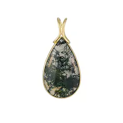 242009260039 Pendentif en agate mousse, forme de goutte (27 × 16 mm), 3,5 cm, plaqué or | Marco Schreier