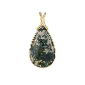 Pendentif en agate mousse, forme de goutte (27 × 16 mm), 3,5 cm, plaqué or | Marco Schreier