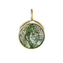 242009260040 Colgante de ágata musgo, redondo (16 mm), 2,6, chapado en oro | Marco Schreier