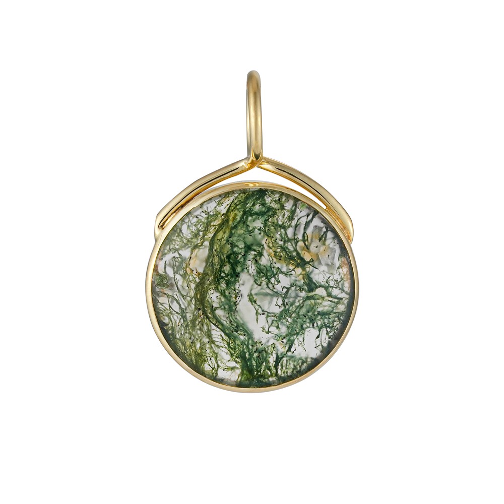 Anhänger Moosachat, rund (16 mm), vergoldet | Edelsteine, Heilsteine & Schmuck
