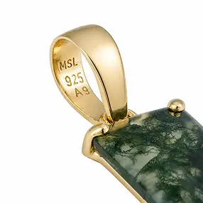 Pendentif en agate mousse, rectangulaire (15 × 9 mm), 2,45 cm, plaqué or | Marco Schreier