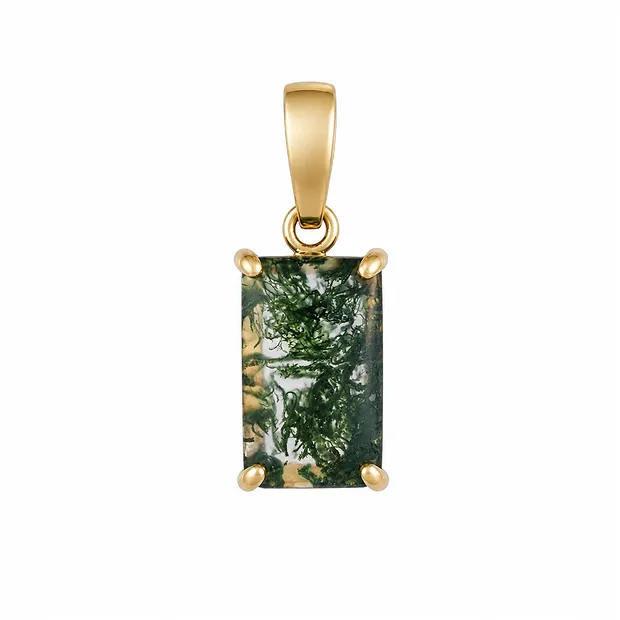 Pendentif en agate mousse, rectangulaire (15 × 9 mm), 2,45 cm, plaqué or | Marco Schreier