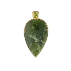 242009260093 Anhänger Nephrit, Tropfen, Peridot, 3,6cm, vergoldet | Marco Schreier