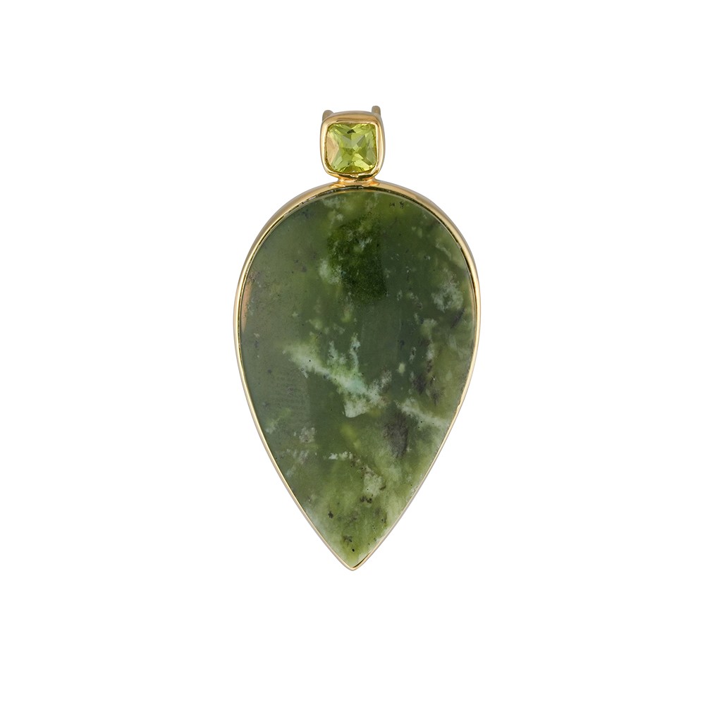 Anhänger Nephrit, Tropfen, Peridot, 3,6cm, vergoldet | Marco Schreier