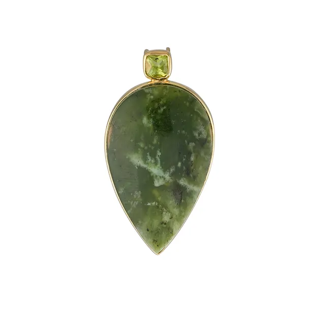 Anhänger Nephrit, Tropfen, Peridot, 3,6cm, vergoldet | Marco Schreier