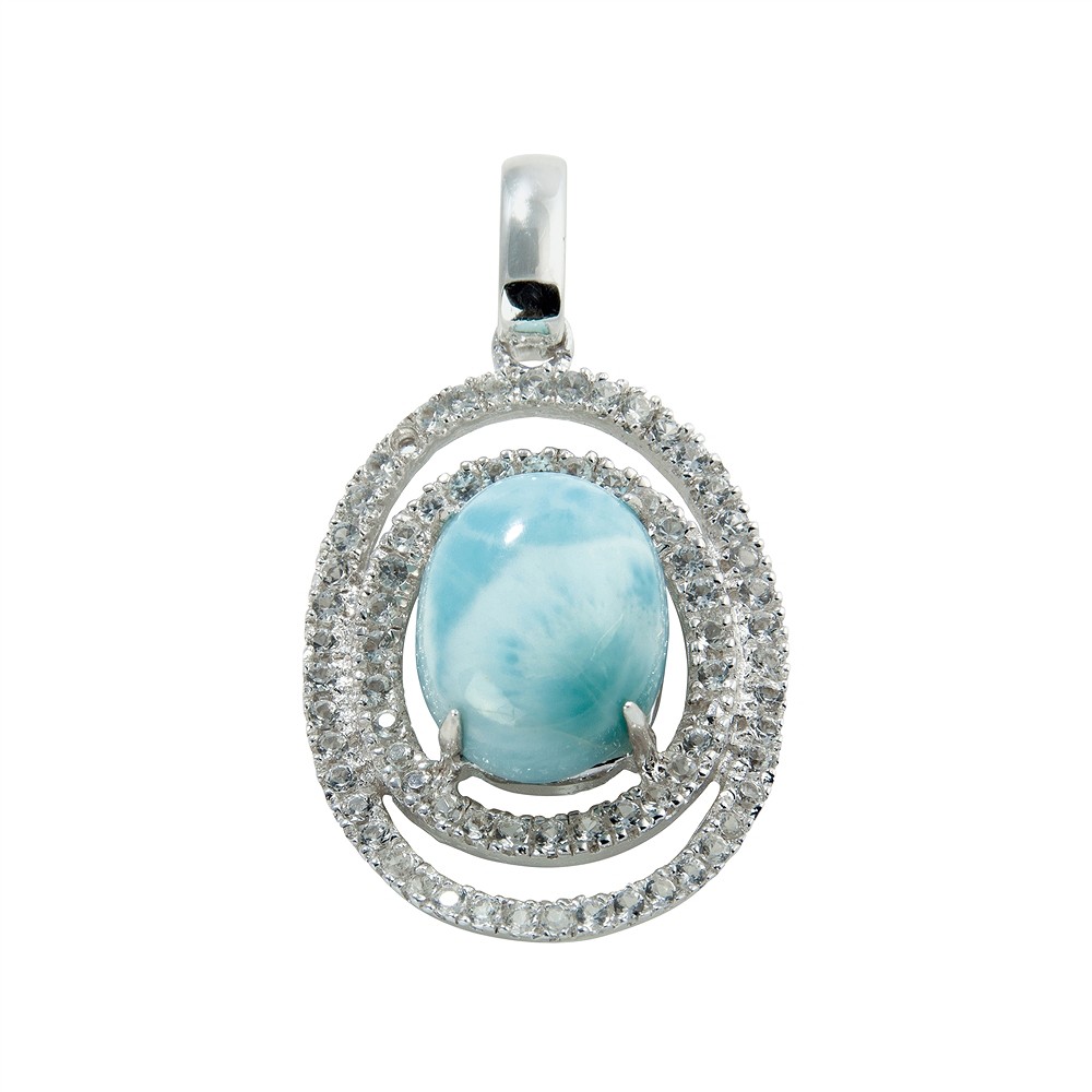 Larimar pendant, topaz, oval (9 x 7mm), 2.8cm, rhodiniert | Marco Schreier