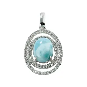 Anhänger Larimar, Topas, Oval (9 x 7mm), 2,8cm, rhodiniert | Marco Schreier