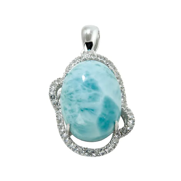 Anhänger Larimar, Topas, Oval (16 x 12mm), 2,9cm, rhodiniert | Marco Schreier