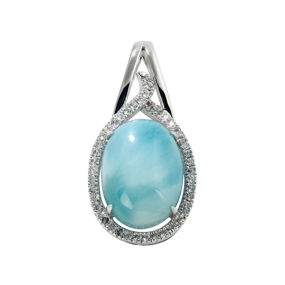 Larimar pendant, topaz, oval (16 x 12mm), 3.2cm, rhodiniert | Marco Schreier