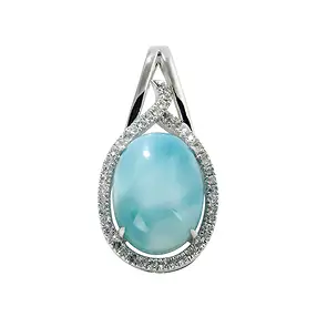 Anhänger Larimar, Topas, Oval (16 x 12mm), 3,2cm, rhodiniert | Marco Schreier
