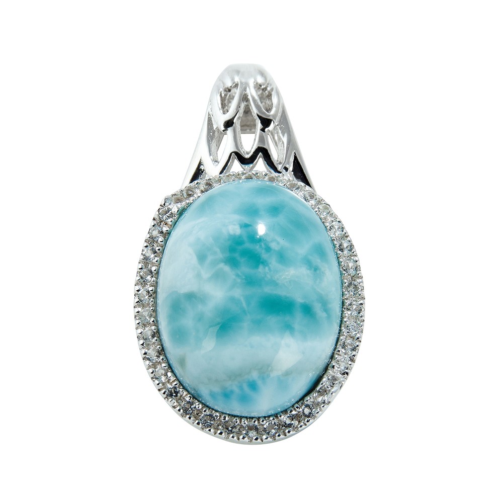 Anhänger Larimar, Topas, Oval (16 x 12mm), 2,8cm, rhodiniert | Marco Schreier