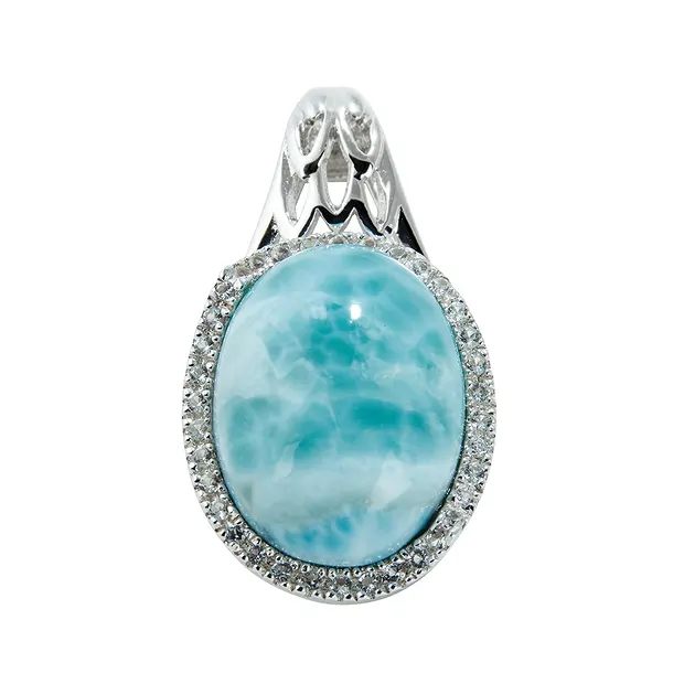 Larimar pendant, topaz, oval (16 x 12mm), 2.8cm, rhodiniert | Marco Schreier