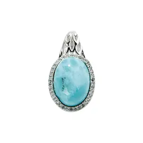 Larimar pendant, topaz, oval (14 x 10mm), 2.4cm, rhodiniert | Marco Schreier