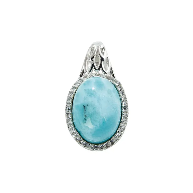 Larimar pendant, topaz, oval (14 x 10mm), 2.4cm, rhodiniert | Marco Schreier