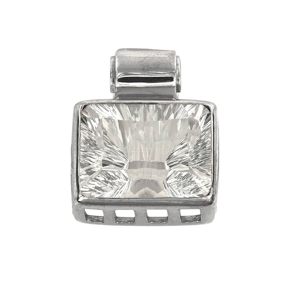 Pendentif Cristal de roche facetté (rectangle), 3,0cm, rhodié | Marco Schreier