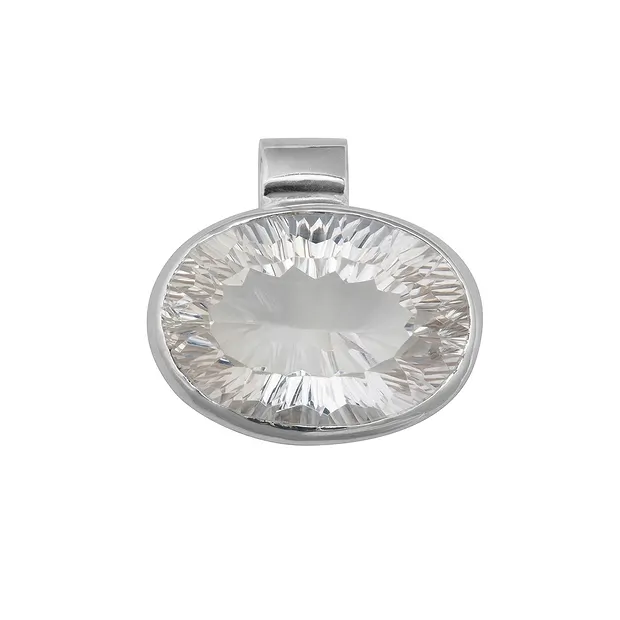 Anhänger Bergkristall oval facettiert, 2,6cm, rhodiniert | Marco Schreier