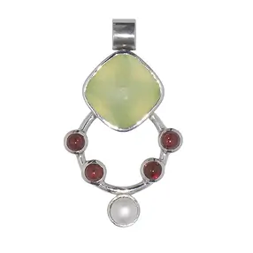 Ciondolo prehnite, granato, perla, 4,4 cm, rodiato | Marco Schreier