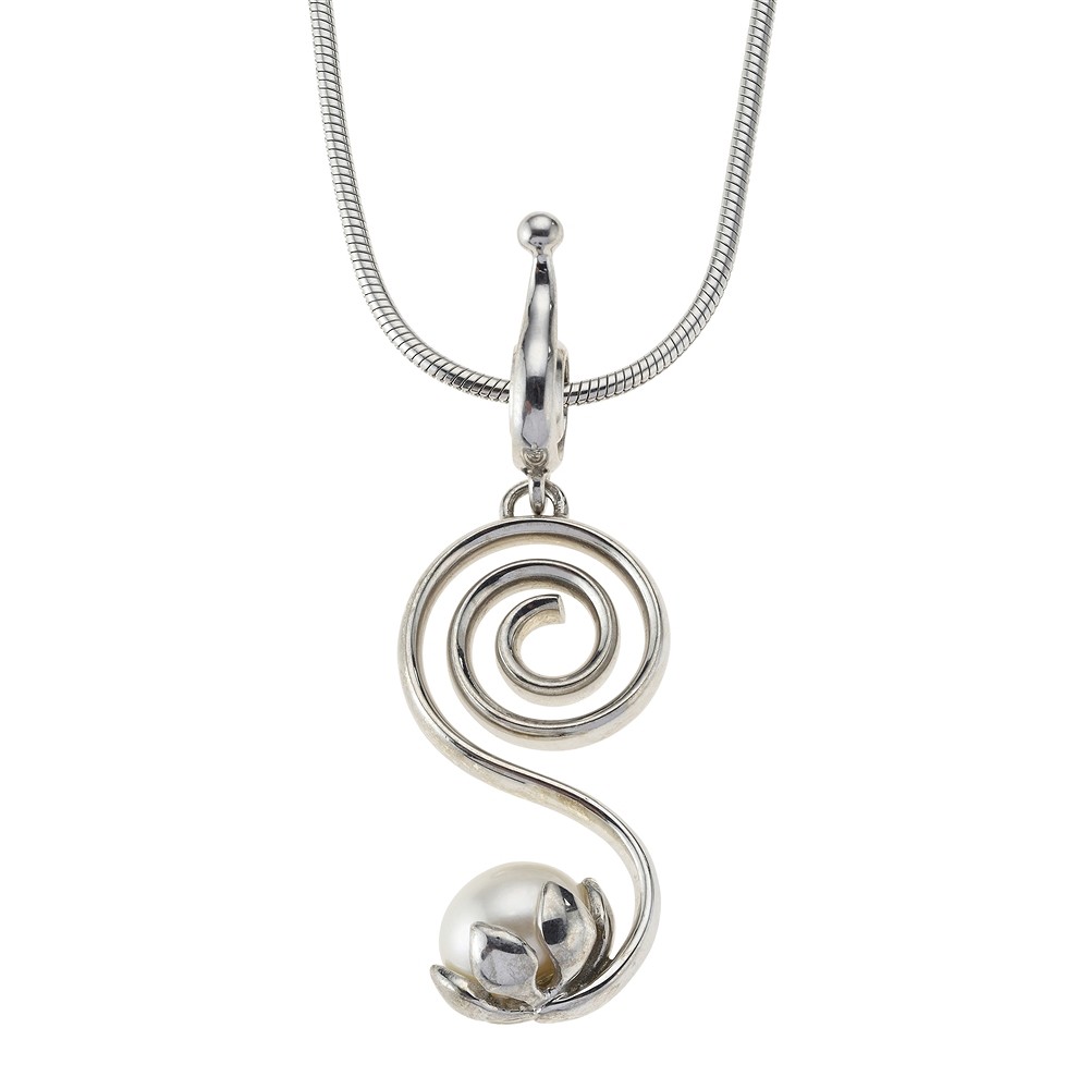 Ciondolo a spirale con perla, 5,3 cm, rodiato | Marco Schreier