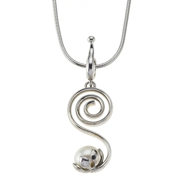 Anhänger Spirale mit Perle, 5,3cm, rhodiniert | Edelsteine, Heilsteine & Schmuck