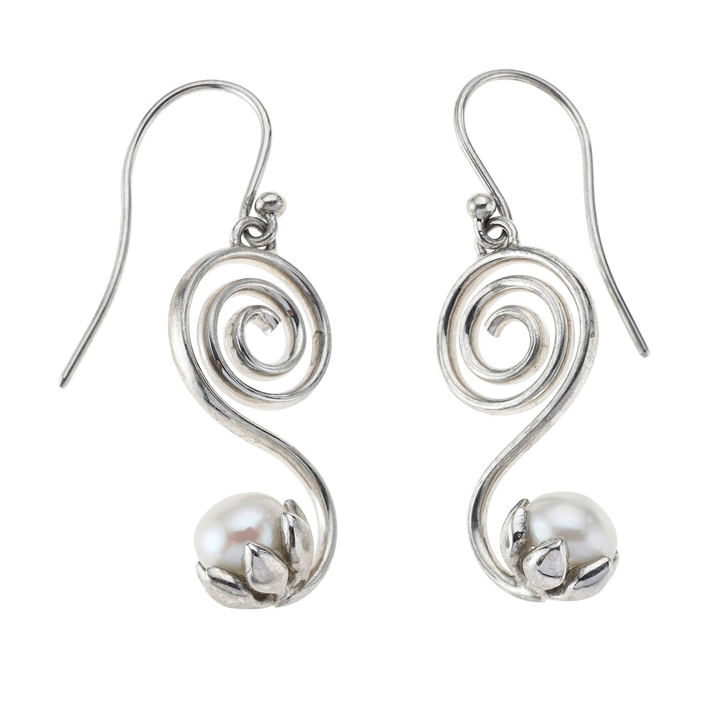 Ciondolo a spirale con perla, 5,3 cm, rodiato | Marco Schreier